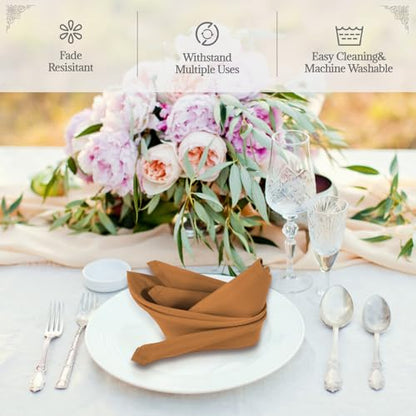 PLOYMONO Gold Brown Cloth Napkins - 8 Pack 17"x17" Polyester Dinner Napkins | Heavy Duty 180 GSM Cloth Napkins with Hemmed Edges - Great for Restaurants, Weddings, Parties, Banquets Dinner - color: Gold Brown