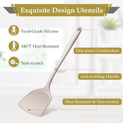 LIANYU 8Pcs Kitchen Utensils Set, Silicone Cooking Utensils Spatula Set for Nonstick Cookware, Include Silicone Spatula, Ladle, Turner, Spoon, Heat Resistant, Dishwasher Safe, Khaki White - color: Khaki White
