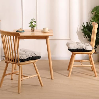 RACE LEAF Khaki Chair Cushions 4 Pack, 15.5" X 15.5" Indoor Seat Cushions, Tufted Memory Foam Dining Room Chair Pads with Ties and Non-Slip Backing - color: Khaki