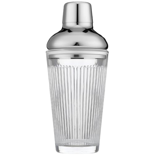 Glass Cocktail Shaker, Martini Shaker with Strainer for Bars, Whiskey, Cocktails 17oz (Silver) - color: Silver