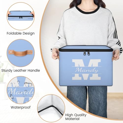 Personalized Storage Basket with Name Initial, Customized Keepsake Box | Foldable Sturdy Large Storage Bin Organizer with Handle Lid Lightweight Waterproof Dustproof, 14"L x 10.2"W x 10.4"H - color: Option 1
