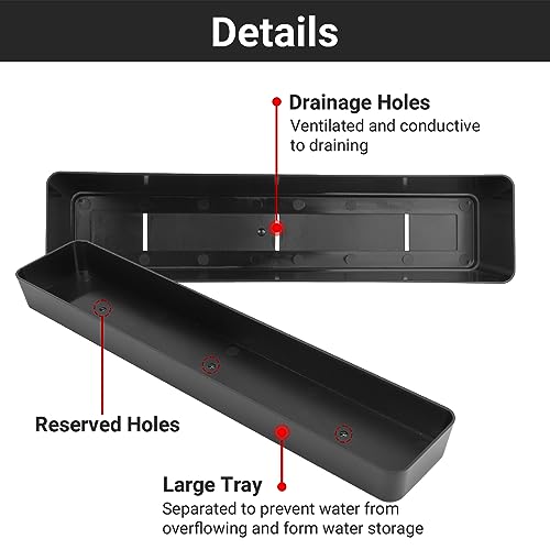 GREANER 16x3.8 Inch Herb Window Boxes 1PCS, Black Planter with Removable Trays and Drainage Holes, Succulent Flower Rectangular Plastic Pot for Balcony, Office, Windowsill, Garden, Indoor Outdoor Use - size: 1Pack/16x3.8in-black