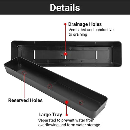 GREANER 16x3.8 Inch Herb Window Boxes 1PCS, Black Planter with Removable Trays and Drainage Holes, Succulent Flower Rectangular Plastic Pot for Balcony, Office, Windowsill, Garden, Indoor Outdoor Use - size: 1Pack/16x3.8in-black