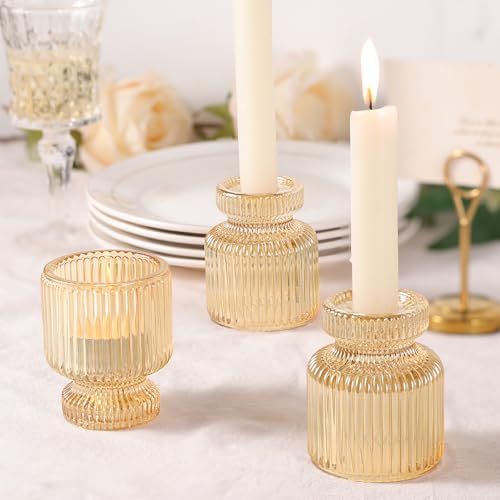 6 Pcs Gold Candlestick Holders - Glass Taper Candle Holders Tealight Votive Candle Holders for Table Centerpieces, Wedding, Dinner Party, Home, Gifts - color: Gold, size: 6Pcs