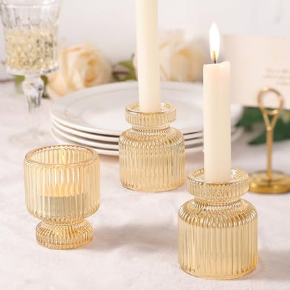 6 Pcs Gold Candlestick Holders - Glass Taper Candle Holders Tealight Votive Candle Holders for Table Centerpieces, Wedding, Dinner Party, Home, Gifts - color: Gold, size: 6Pcs