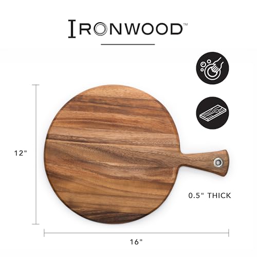 Ironwood Gourmet Round Provencale Paddle Round, Acacia Wood 0.5 x 12 x 16 inches - size: 16"L x 12"W