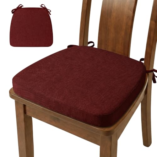 D-Shaped Chair Cushions Set of 1, Chair Pads with Ties, 17" x 16" | 2" Thick Non Slip Seat Cushion for Dining & Kitchen Chairs, 40D Foam, Removable Washable Cover, Burgundy - color: Burgundy
