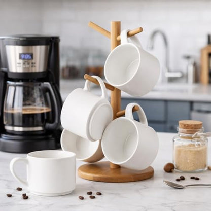 GBhome 14 OZ Coffee Mugs Set of 6, Stackable Matte White Coffee Cups Set | Modern Ceramic Coffee Mugs for Men,Women, Cappuccino/Espresso. Dishwasher&Microwave Safe - color: Matte White