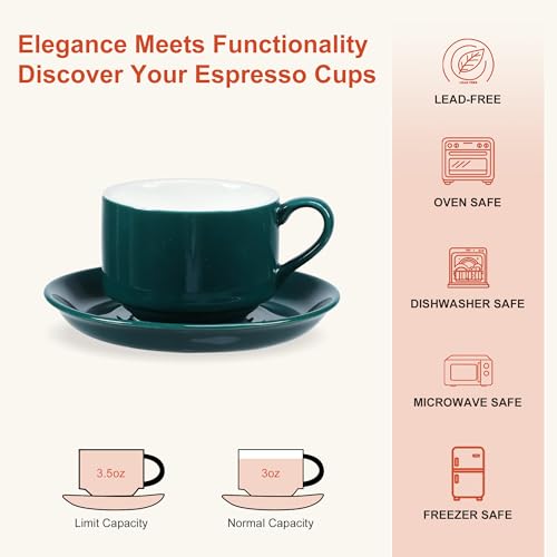 3 Ounce Espresso Cups Set of 4, Stackable Demitasse Mugs, Includes Display Stand, Cups Saucers & Spoons, for Machines & Home Use, Red Green Gold Tone - color: Red&Green