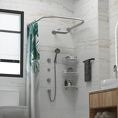 U Shower Curtain Rod Adjustable Stainless Steel U Shaped Rack Drill Free Install for Bathroom, Bathtub, Clothing Store (U Shaped, Length on both sides:31.5"-47",Middle width:34.7"-43") - color: U Shaped,Length on both sides: 31.5"-47",Middle width:34.7"-4