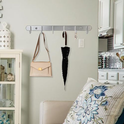 Coat Hook Rack Wall Mounted - Sagmoc Towel Hook Rail with 6 Round Hooks/16-inch/304Stainless Steel Brushed Nickel/Super Easy Installation/Rust and Water Proof/Perfect Home Storage & Organization - size: 6R hooks