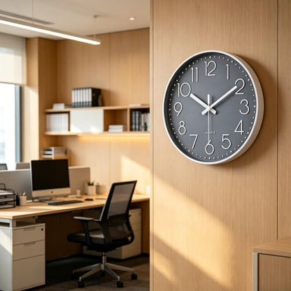 Wall Clock 12 Inch Non-Ticking Silent Battery Operated Round Wall Clock Modern Elegant Simple Style Clock for Home Office Kitchen Bedroom Living Room - color: Gray, size: 12 Inch