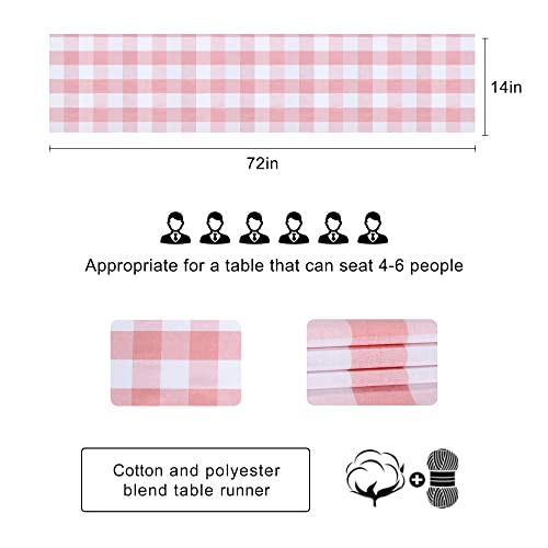 Buffalo Plaid Cotton Blend Table Runner, Classic Farmhouse Checkered Table Runner, 14x72-Pink and White - color: Pink and White, size: 14*72inch