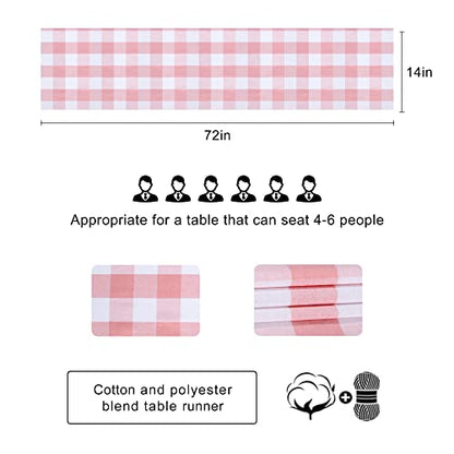 Buffalo Plaid Cotton Blend Table Runner, Classic Farmhouse Checkered Table Runner, 14x72-Pink and White - color: Pink and White, size: 14*72inch