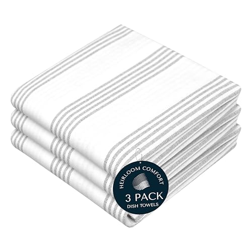 Ash Gray Striped Dish Towels 3 Pack, Ultra Absorbent, Multi Pin Stripe Towel Set, Quick Dry Cotton Kitchen Towels for Cleaning Counters, Drying Dishes, Everyday Cleanup - color: Light Grey, style: 3 Pack