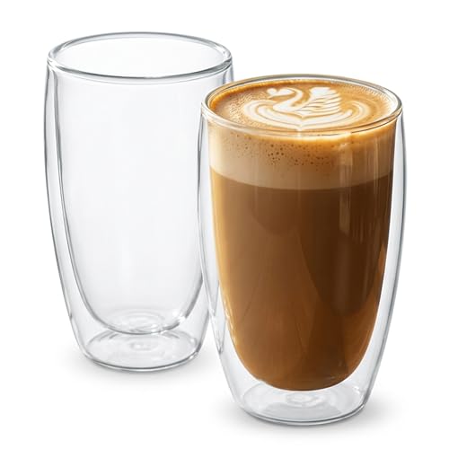 MESNEY 17 oz Double Wall Glass Coffee Mugs, Bulk Set of 48 | Insulated Double Wall, Clear Borosilicate Glass, 17 oz Capacity, Stackable 48 Pack, For Cafes & Restaurants - size: 17 Ounces 48 pieces