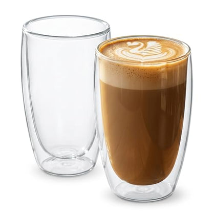 MESNEY 17 oz Double Wall Glass Coffee Mugs, Bulk Set of 48 | Insulated Double Wall, Clear Borosilicate Glass, 17 oz Capacity, Stackable 48 Pack, For Cafes & Restaurants - size: 17 Ounces 48 pieces