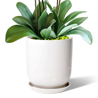8in Plant Pot，Ceramic Plant pots，Ceramic Planter for Indoor Plants Outdoor,Mid-Century Modern Home Decor, Modern Flower Pot, Large Plant Pot with Drainage Hole and Saucer - size: 8IN