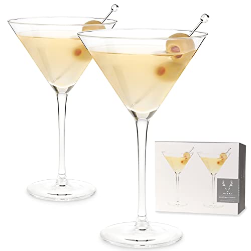 Viski Stemmed Martini Glasses, Home and Bar Drinkware, Premium Crystal Martini Accessories, Cocktail Glasses, Set of 2, 9oz, Clear - style: Stemmed Martini Glasses