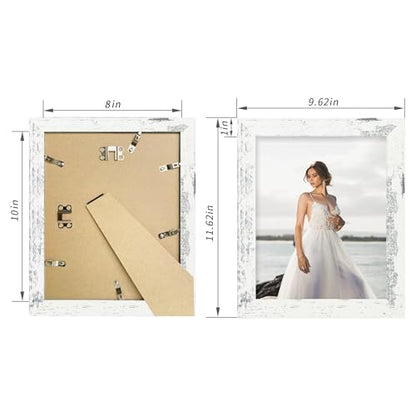iRahmen 8x10 Picture Frame Set of 4, High Definition Glass Distressed White Frame, 8 x 10 Wood Photo Frames for Tabletop Display and Wall Mounting - color: Distressed White, size: 8X10