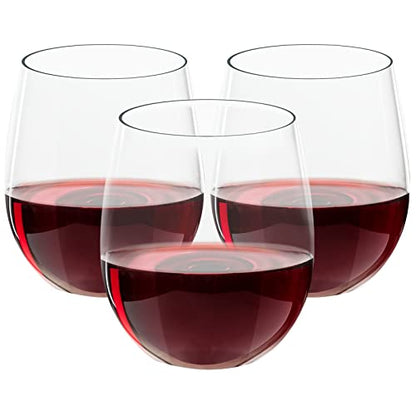 FOCUSLINE 32 Pack Plastic Wine Glasses Stemless, 12 Oz Crystal Clear Disposable Wine Cups, Reusable Plastic Wine Glasses for Parties Weddings, Shatterproof Recyclable and BPA-Free - color: 12OZ-32-CLEAR