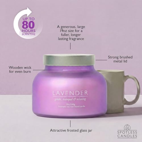 Lavender Candle 19oz Volcano Jar with Wooden Wick Upto 75 Hours Burn Time in a Large 4" x 5" Solid Purple Glass Jar in a Luxury Gold Foil Gift Box - color: Lavender 19, size: 19oz