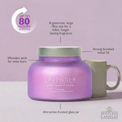 Lavender Candle 19oz Volcano Jar with Wooden Wick Upto 75 Hours Burn Time in a Large 4" x 5" Solid Purple Glass Jar in a Luxury Gold Foil Gift Box - color: Lavender 19, size: 19oz