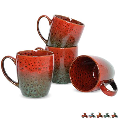 Bosmarlin Ceramic Coffee Mug Set of 4, 17 Oz, Coffee Cups with Big Handle, Microwave Safe, Unique Reactive Glaze (Red&Green) - color: Red&Green