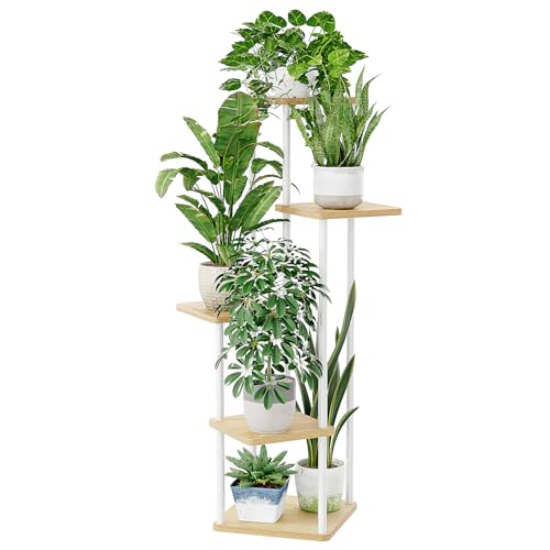 Bamworld White Plant Stand Indoor Corner Plant Shelf for Multiple Plants | 5 Tier Plant Table Spiral Flower Stand for Living Room Bedroom Balcony - color: White Oak, size: 5 Tier