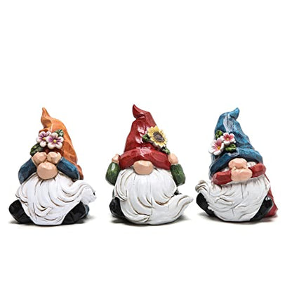 Hodao Spring Gnome Decor Set of 3, Resin Three Wise Gnomes Figurines with See No Evil Hear No Evil Speak No Evil Design, Floral Tiered Tray Shelf Table Accent, Farmhouse Gift Idea - style: Three Wise Gnom-2