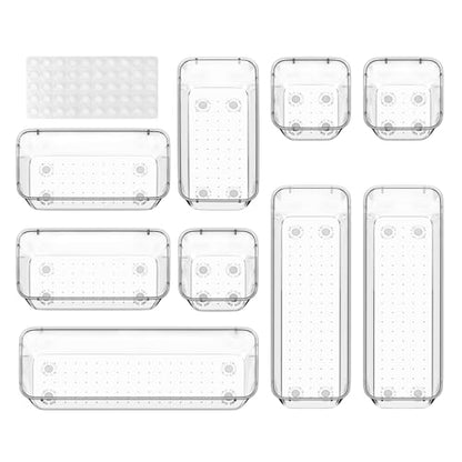 ValueMax 9PCS Clear Drawer Organizer Set with Non-Slip Pads, 3 Sizes | Clear PET Drawer Organizers, Non-Slip Pads, Stackable Design, 3 Sizes for Neat Customizable Storage