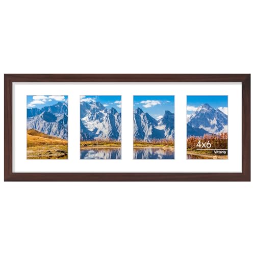 Vittanly 8x20 Collage Picture Frame for Wall Mounting, Brown | Displays 4Pcs 4x6 Pictures with Mat or 1Pc 8x20 without Mat, Picture Frames Collage Wall Decor, 1 Pack - color: Brown, size: 8x20
