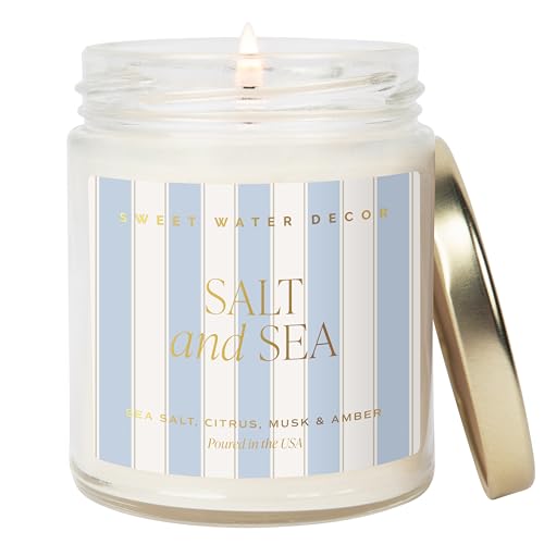 Sweet Water Decor Salt and Sea Patterned Candle – Soy Candles with Sea Salt, Citrus, Musk, Amber Aroma– 40 Hour Burn – 9oz Clear Glass Jar – Ocean Summer Candles for Home Decor - style: Salt and Sea