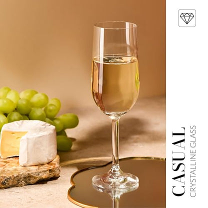 KROSNO Champagne Flutes Set of 6, 7.1 oz, Gema Collection | Drinking Glasses for Prosecco, Mocktails, Mimosa, Lead-Free Crystal Glassware, Dishwasher Safe - size: 210 milliliters