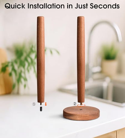 Acacia Wood Paper Towel Holder Stand – Wooden Kitchen Paper Towel Holder Countertop, PTHA, Freestanding Roll Holder for Kitchen & Bathroom & Farmhouse, Standard - size: Standard, style: Classic Acacia