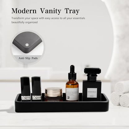 Bathroom Accessories Set, 4 Piece Toothbrush Holder Set - Black | Bathroom Accessory Set with Soap Dispenser, Toothbrush Holder, Tumbler, Vanity Tray, Bathroom Sink Set for Modern Home Decor - style: Black