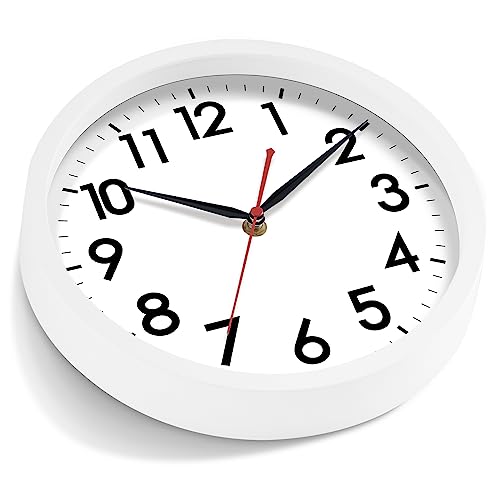 AKCISOT 10 Inch Wall Clock, Silent Battery Operated Analog Clock, White | Classroom | Kitchen | Office | Easy to Read Numbers | Garage - color: C_white, size: 10 Inch