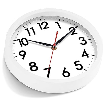 AKCISOT 10 Inch Wall Clock, Silent Battery Operated Analog Clock, White | Classroom | Kitchen | Office | Easy to Read Numbers | Garage - color: C_white, size: 10 Inch