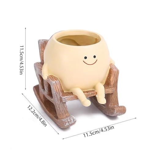 Rocking Chair Resin Planter - Cute Plant Pot - with Drainage Hole - Smiley Succulent Pot - for Garden - Lawn - Patio Indoor and Outdoor Use - color: A2