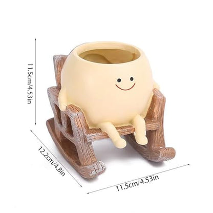 Rocking Chair Resin Planter - Cute Plant Pot - with Drainage Hole - Smiley Succulent Pot - for Garden - Lawn - Patio Indoor and Outdoor Use - color: A2