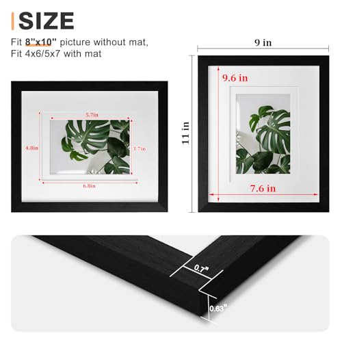 Egofine 8x10 Picture Frames 4PCS, Made of Solid Wood Display 4x6 and 5x7 with Mat Covered by Plexiglass, for Table Top Display and Wall Mounting Photo frame, Black with Texture - color: Black with Texture, size: 8x10