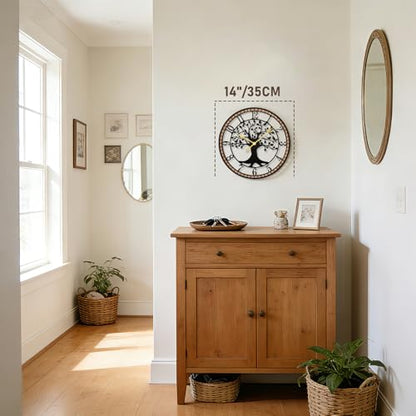 14" Farmhouse Bird Branch Wall Clock with Metal Tree Design | Bird branch accent with quiet movement, hardware included, 1 AA battery not included; approx. 2 lb for compact wall spaces - color: Arab, size: 14'' x 14''