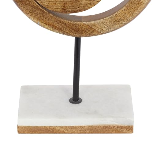 Deco 79 Mango Wood Geometric Decorative Sculpture Circle Home Decor Statue with Marble Stand, Accent Figurine 9" x 4" x 13", Brown | Decorative Geometric Circle Home Decor Statue With Marble Stand Statue Figurine - size: 9" x 4" x 13"