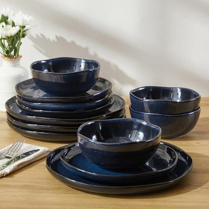 Ceramic Dinnerware Sets for 4, 12pcs Plates and Bowls Sets Dish Set | Stoneware Dishware sets, Microwave & Dishwasher Safe, Cereal Bowls and Dinner Plates Set, Stackable Dishes Set, Starry Blue - color: Starry Blue, size: Set (12pcs)