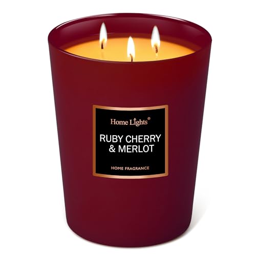 HomeLights Scented Candles - Large Jar Aromatherapy, Natural Soy Wax, 130 Hour Long Burning, Ruby Cherry & Merlot - color: Ruby Cherry & Merlot