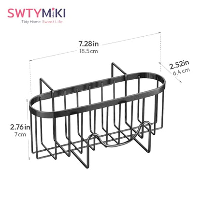SWTYMIKI Sponge Holder for Kitchen Sink - Movable Kitchen Sink Caddy with M Shape Hook Stainless Steel Hanging Sponges Caddy Organizer in Double Bowl Sinks Depth>3.15in, Middle Divider<1.5in, Black L - color: Black-large
