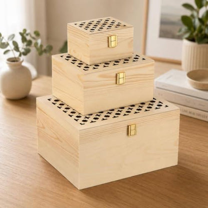 Novabright 3 Pcs Wooden Keepsake Box with Lids Handmade Nesting Decorative Treasure Chest Box Decorative Storage Containers Gift Ideas for Men & Women Jewelry Rings Crafts Storage (Carved Style) - style: Carved Style