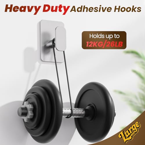 Large Heavy Duty Wall Hooks - 26lb Max, Stainless Steel Adhesive Towel Hooks for Hanging Towel, Coat, Robe, Hat, Sticky Towel Holder for Wall Mount in Bathroom, Shower, Kitchen(Silver, 4 Pack) - color: Silver-4
