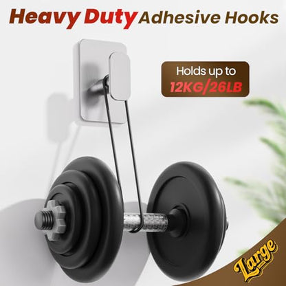 Large Heavy Duty Wall Hooks - 26lb Max, Stainless Steel Adhesive Towel Hooks for Hanging Towel, Coat, Robe, Hat, Sticky Towel Holder for Wall Mount in Bathroom, Shower, Kitchen(Silver, 4 Pack) - color: Silver-4