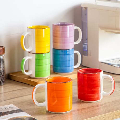 vancasso Bonita Ceramic Coffee Mug Set of 6,16 Oz Coffee Cups with Large Handle for Tea,Latte,Cappuccino,Milk,Cocoa,Dishwasher&Microwave Safe(Color) - color: Color